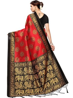 Chota Haathi Red Banarasi Art Silk Printed Saree With Blouse
