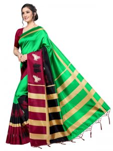 Finger Green Banarasi Art Silk Printed Saree With Blouse