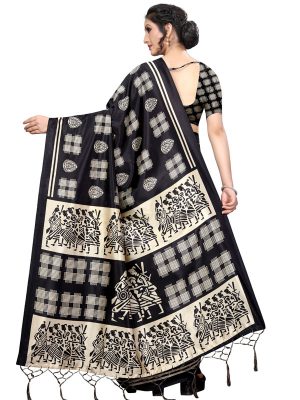 Hyundai Black Banarasi Art Silk Printed Saree With Blouse