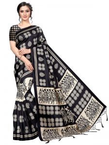 Hyundai Black Banarasi Art Silk Printed Saree With Blouse