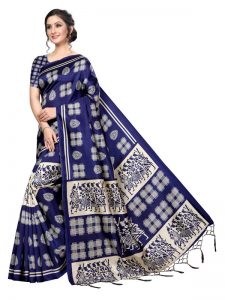 Hyundai Navy Banarasi Art Silk Printed Saree With Blouse