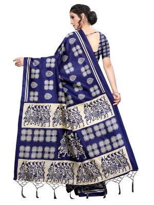 Hyundai Navy Banarasi Art Silk Printed Saree With Blouse