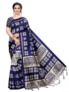 Hyundai Navy Banarasi Art Silk Printed Saree With Blouse