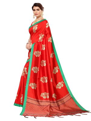Lilly Red Banarasi Art Silk Printed Saree With Blouse