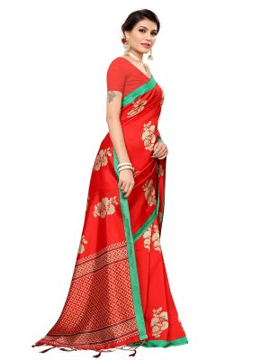 Lilly Red Banarasi Art Silk Printed Saree With Blouse