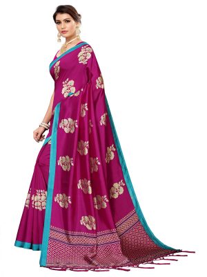 Lilly Wine Banarasi Art Silk Printed Saree With Blouse