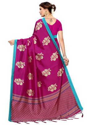 Lilly Wine Banarasi Art Silk Printed Saree With Blouse