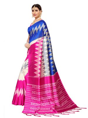 Mandana Pink Banarasi Art Silk Printed Saree With Blouse
