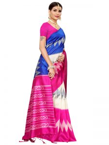 Mandana Pink Banarasi Art Silk Printed Saree With Blouse