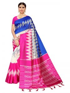 Mandana Pink Banarasi Art Silk Printed Saree With Blouse