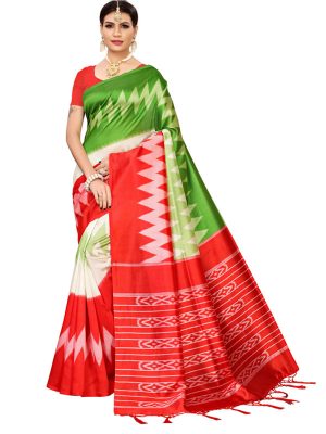 Mandana Red Banarasi Art Silk Printed Saree With Blouse
