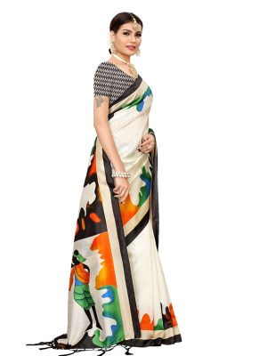 Phulkari Black Banarasi Art Silk Printed Saree With Blouse