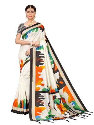 Phulkari Black Banarasi Art Silk Printed Saree With Blouse