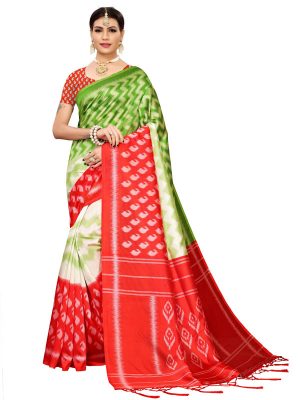 Razia Red Banarasi Art Silk Printed Saree With Blouse