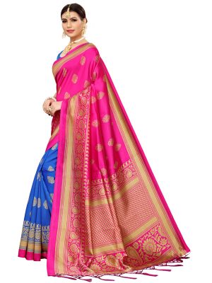 Shubhi Pink Banarasi Art Silk Printed Saree With Blouse