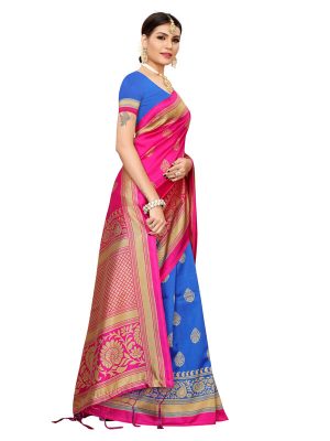 Shubhi Pink Banarasi Art Silk Printed Saree With Blouse