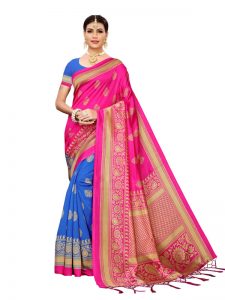 Shubhi Pink Banarasi Art Silk Printed Saree With Blouse