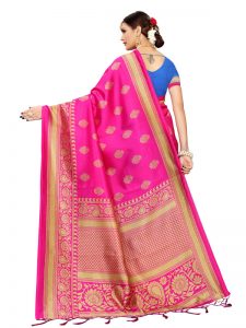 Shubhi Pink Banarasi Art Silk Printed Saree With Blouse