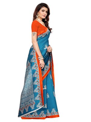 Silver Mor Rama Banarasi Art Silk Printed Saree With Blouse
