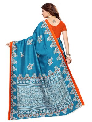 Silver Mor Rama Banarasi Art Silk Printed Saree With Blouse