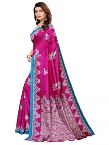 Silver Mor Wine Banarasi Art Silk Printed Saree With Blouse