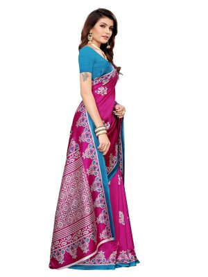 Silver Mor Wine Banarasi Art Silk Printed Saree With Blouse