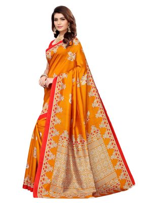 Silver Mor Yellow Banarasi Art Silk Printed Saree With Blouse