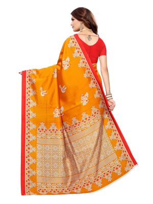 Silver Mor Yellow Banarasi Art Silk Printed Saree With Blouse