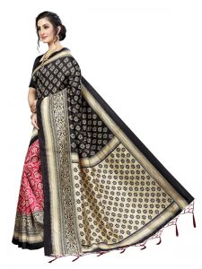 Star Black Red Banarasi Art Silk Printed Saree With Blouse