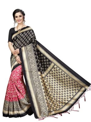 Star Black Red Banarasi Art Silk Printed Saree With Blouse