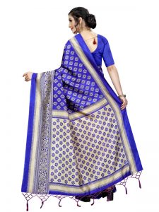 Star Blue Pink Banarasi Art Silk Printed Saree With Blouse