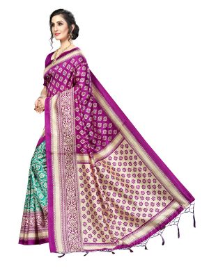 Star Wine Rama Banarasi Art Silk Printed Saree With Blouse