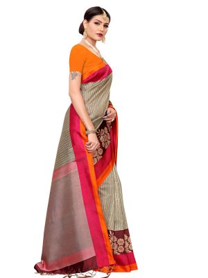 Sunrise Maroon Banarasi Art Silk Printed Saree With Blouse