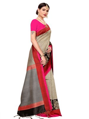 Sunrise Pink Banarasi Art Silk Printed Saree With Blouse