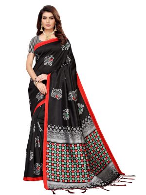 Tabassum Black Banarasi Art Silk Printed Saree With Blouse