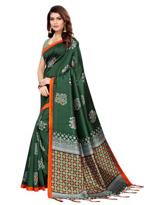 Tabassum Green Banarasi Art Silk Printed Saree With Blouse
