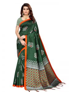 Tabassum Green Banarasi Art Silk Printed Saree With Blouse