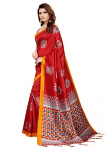 Tabassum Red Banarasi Art Silk Printed Saree With Blouse