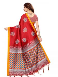 Tabassum Red Banarasi Art Silk Printed Saree With Blouse