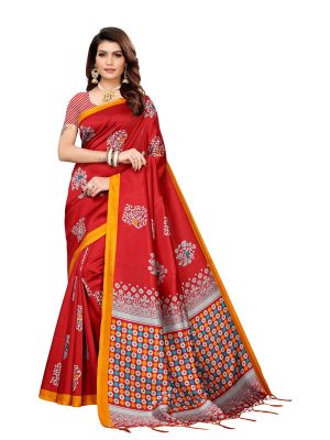 Tabassum Red Banarasi Art Silk Printed Saree With Blouse