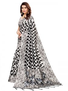 Tiger Black Banarasi Art Silk Printed Saree With Blouse