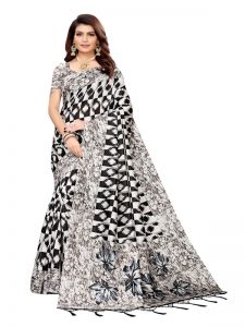 Tiger Black Banarasi Art Silk Printed Saree With Blouse