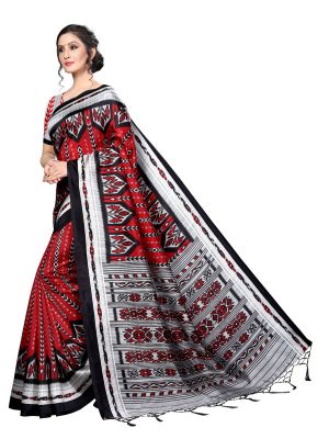 Zara Red Banarasi Art Silk Printed Saree With Blouse