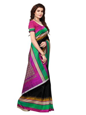 Bela Black Bhagalpuri Silk Printed Saree With Blouse