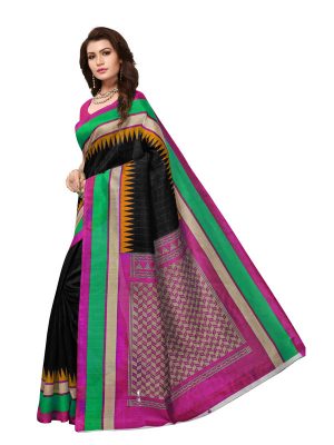 Bela Black Bhagalpuri Silk Printed Saree With Blouse