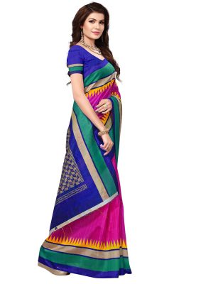 Bela Pink Bhagalpuri Silk Printed Saree With Blouse