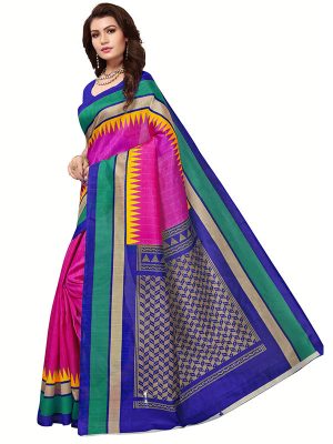 Bela Pink Bhagalpuri Silk Printed Saree With Blouse