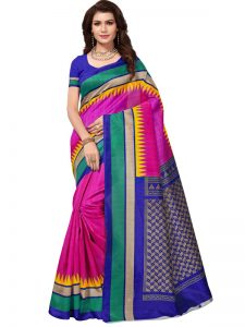 Bela Pink Bhagalpuri Silk Printed Saree With Blouse