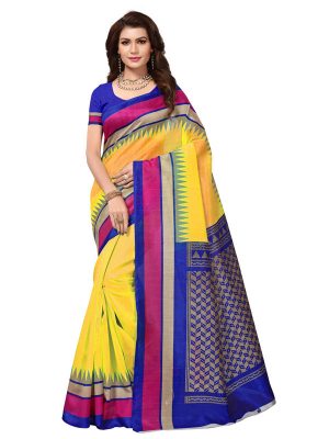 Bela Yellow Bhagalpuri Silk Printed Saree With Blouse