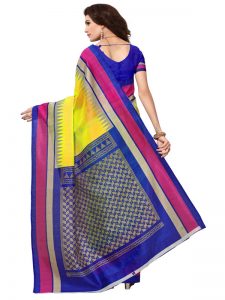 Bela Yellow Bhagalpuri Silk Printed Saree With Blouse